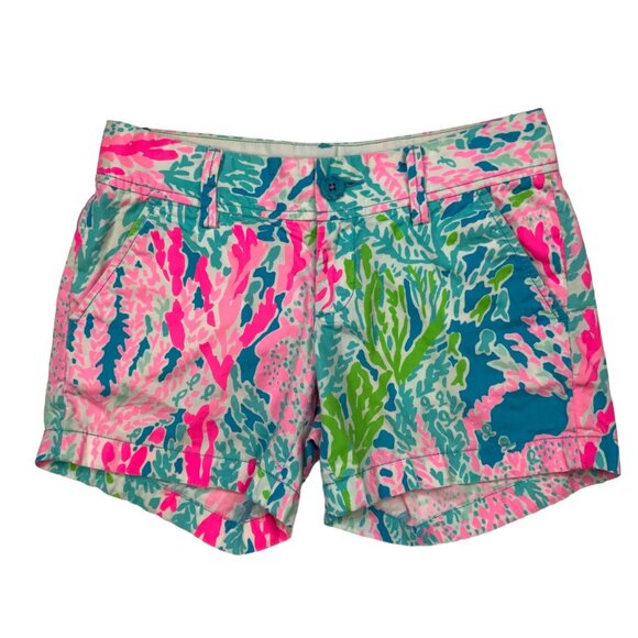 Lilly Pulitzer The Callahan Short 00 Pink Turquoise Let's Cha Cha Coastal Summer - Picture 1 of 12